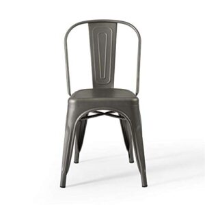 Modway Promenade Industrial Modern Steel Metal Bistro Dining Chairs in Gunmetal-Set of 2