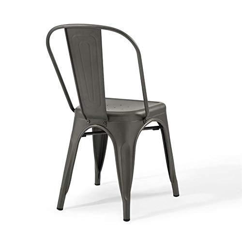 Modway Promenade Industrial Modern Steel Metal Bistro Dining Chairs in Gunmetal-Set of 2