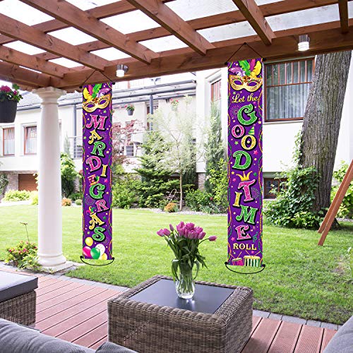 Mardi Gras Banner New Orleans Party Decorations Mardi Gras Porch Hanging Purple Welcome Sign Garland for Home Masquerade Party Outdoor Indoor Decor