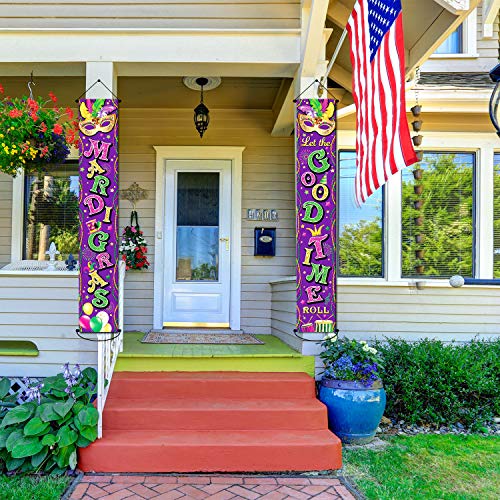 Mardi Gras Banner New Orleans Party Decorations Mardi Gras Porch Hanging Purple Welcome Sign Garland for Home Masquerade Party Outdoor Indoor Decor