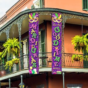 Mardi Gras Banner New Orleans Party Decorations Mardi Gras Porch Hanging Purple Welcome Sign Garland for Home Masquerade Party Outdoor Indoor Decor