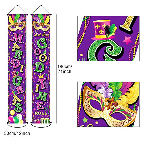 Mardi Gras Banner New Orleans Party Decorations Mardi Gras Porch Hanging Purple Welcome Sign Garland for Home Masquerade Party Outdoor Indoor Decor