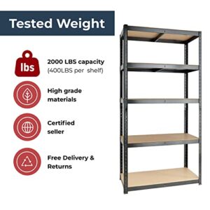 59 x 30 x 12 inches, Black 5 Tier (200LB Per Shelf), 2000LB Capacity Garage Shed Storage Shelving Units, 5 Year Warranty