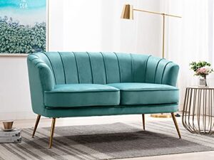 altrobene velvet loveseat couch sofa luxury modern comfy tufted couch chesterfield 2 person couch for living room/bedroom, dark teal