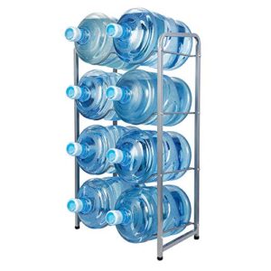 kax 5-gallon water bottle holder 8 trays water jug rack 4-tier water bottle rack reinforced steel rack for water storage water bottle storage rack for 8 bottles, silver