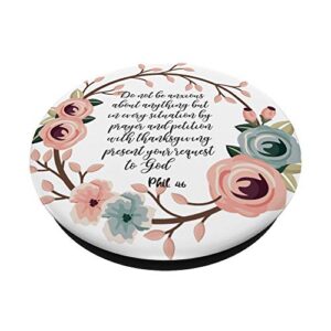 Christian Bible Verse Don't Be Anxious Pink Floral PopSockets Swappable PopGrip