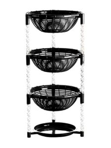 uncluttered designs stacking basket bins (3 tier + plate) — display for fruit, potato, onion & produce — crafts, art supplies & housewares organizer — bedroom & bathroom organization & storage (black)