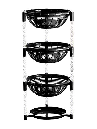 Uncluttered Designs Stacking Basket Bins (3 Tier + Plate) — Display for Fruit, Potato, Onion & Produce — Crafts, Art Supplies & Housewares Organizer — Bedroom & Bathroom Organization & Storage (Black)