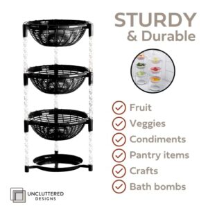 Uncluttered Designs Stacking Basket Bins (3 Tier + Plate) — Display for Fruit, Potato, Onion & Produce — Crafts, Art Supplies & Housewares Organizer — Bedroom & Bathroom Organization & Storage (Black)