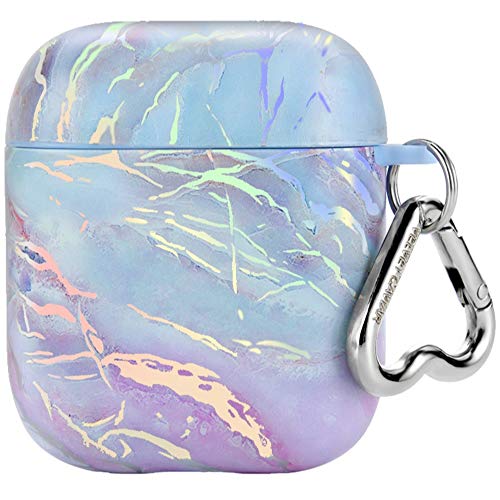 Velvet Caviar Marble AirPod Case for Women & Girls [Updated Top] with Keychain - Cute Protective Hard Cases Compatible with Apple Airpods 1/2 (Holographic Pink Blue)