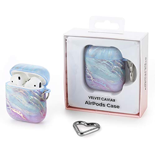 Velvet Caviar Marble AirPod Case for Women & Girls [Updated Top] with Keychain - Cute Protective Hard Cases Compatible with Apple Airpods 1/2 (Holographic Pink Blue)