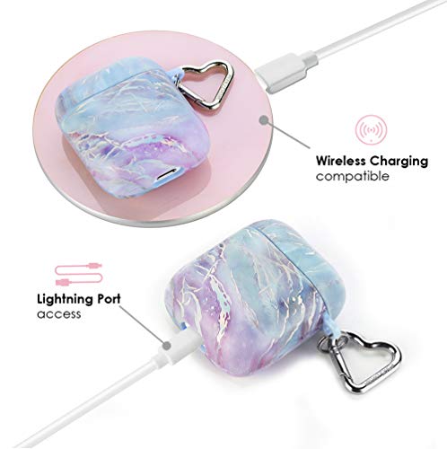 Velvet Caviar Marble AirPod Case for Women & Girls [Updated Top] with Keychain - Cute Protective Hard Cases Compatible with Apple Airpods 1/2 (Holographic Pink Blue)