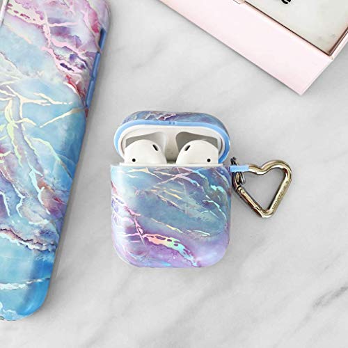 Velvet Caviar Marble AirPod Case for Women & Girls [Updated Top] with Keychain - Cute Protective Hard Cases Compatible with Apple Airpods 1/2 (Holographic Pink Blue)