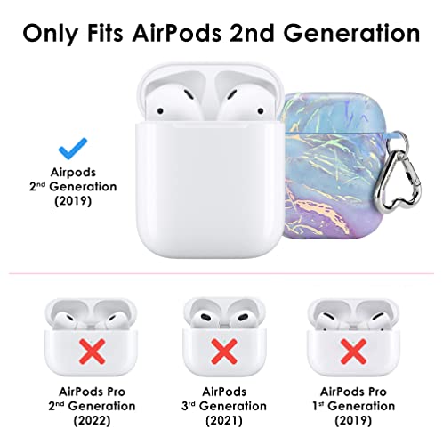 Velvet Caviar Marble AirPod Case for Women & Girls [Updated Top] with Keychain - Cute Protective Hard Cases Compatible with Apple Airpods 1/2 (Holographic Pink Blue)