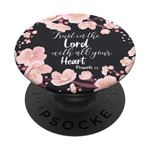 christian bible verse proverbs 3:5 pink black floral popsockets swappable popgrip