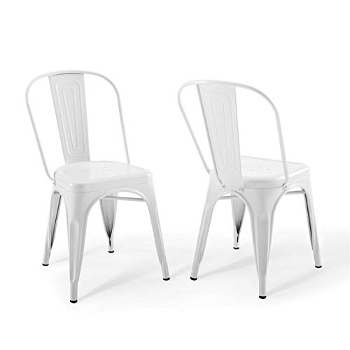 Modway Promenade Industrial Modern Steel Metal Bistro Dining Chairs in White-Set of 2