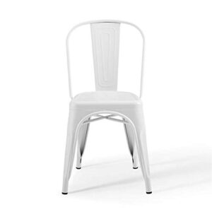 Modway Promenade Industrial Modern Steel Metal Bistro Dining Chairs in White-Set of 2