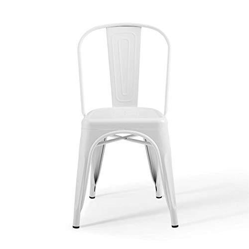 Modway Promenade Industrial Modern Steel Metal Bistro Dining Chairs in White-Set of 2