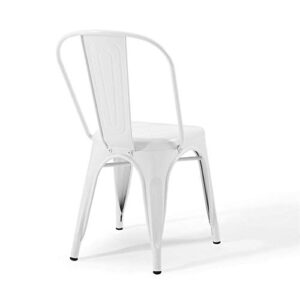 Modway Promenade Industrial Modern Steel Metal Bistro Dining Chairs in White-Set of 2