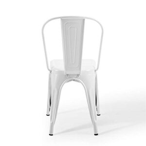 Modway Promenade Industrial Modern Steel Metal Bistro Dining Chairs in White-Set of 2