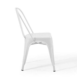 Modway Promenade Industrial Modern Steel Metal Bistro Dining Chairs in White-Set of 2