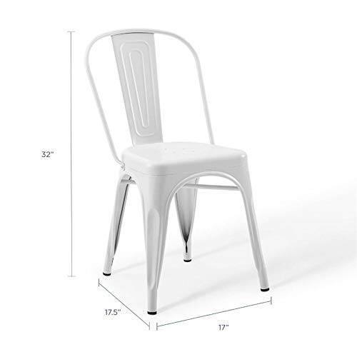 Modway Promenade Industrial Modern Steel Metal Bistro Dining Chairs in White-Set of 2