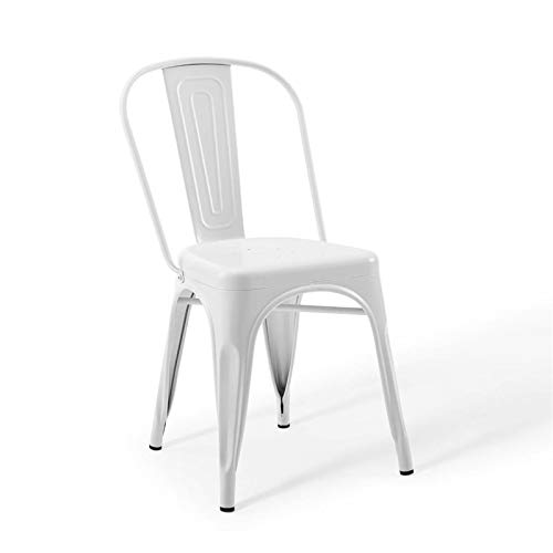 Modway Promenade Industrial Modern Steel Metal Bistro Dining Chairs in White-Set of 2