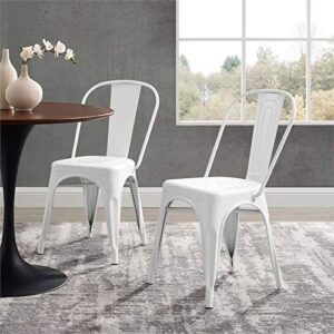 Modway Promenade Industrial Modern Steel Metal Bistro Dining Chairs in White-Set of 2