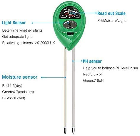 Toolazy Soil Test kit 3 in 1 Soil Moisture Light and pH Meter for Indoor or Outdoor Garden Care Perfect for Plants Fruits Flowers Vegetables Shrubs