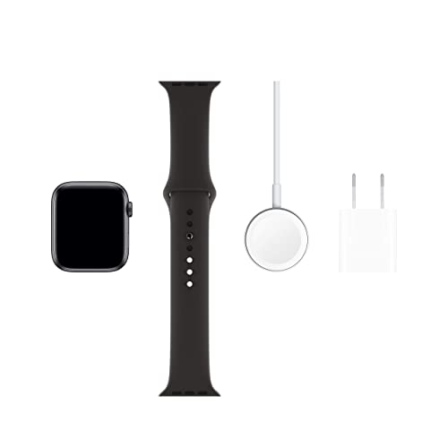 Apple Watch Series 5 (GPS, 44MM) - Space Gray Aluminum Case with Black Sport Band (Renewed)