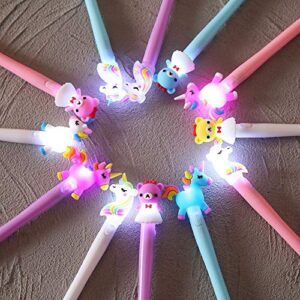 chris.w 12 pcs unicorn led pens bear flashing gel ink pens light up pen glow in the dark kids pen birthday party favors flashing toy