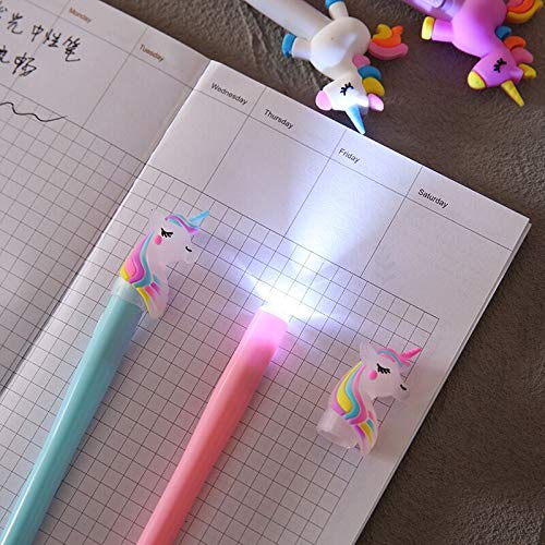 Chris.W 12 Pcs Unicorn Led Pens Bear Flashing Gel Ink Pens Light up Pen Glow in The Dark Kids Pen Birthday Party Favors Flashing Toy