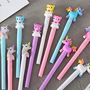 Chris.W 12 Pcs Unicorn Led Pens Bear Flashing Gel Ink Pens Light up Pen Glow in The Dark Kids Pen Birthday Party Favors Flashing Toy