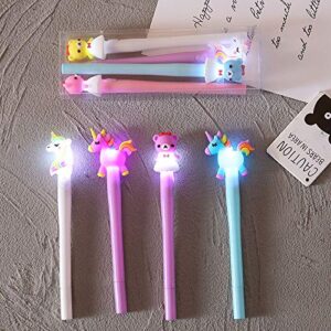 Chris.W 12 Pcs Unicorn Led Pens Bear Flashing Gel Ink Pens Light up Pen Glow in The Dark Kids Pen Birthday Party Favors Flashing Toy