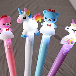 Chris.W 12 Pcs Unicorn Led Pens Bear Flashing Gel Ink Pens Light up Pen Glow in The Dark Kids Pen Birthday Party Favors Flashing Toy