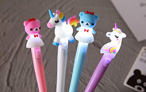 Chris.W 12 Pcs Unicorn Led Pens Bear Flashing Gel Ink Pens Light up Pen Glow in The Dark Kids Pen Birthday Party Favors Flashing Toy