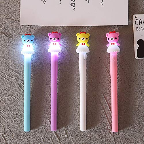 Chris.W 12 Pcs Unicorn Led Pens Bear Flashing Gel Ink Pens Light up Pen Glow in The Dark Kids Pen Birthday Party Favors Flashing Toy