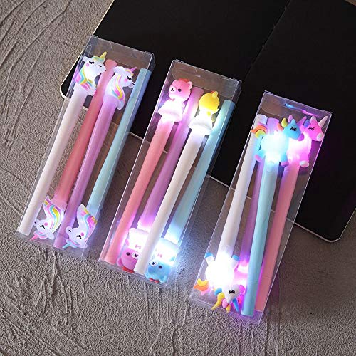 Chris.W 12 Pcs Unicorn Led Pens Bear Flashing Gel Ink Pens Light up Pen Glow in The Dark Kids Pen Birthday Party Favors Flashing Toy