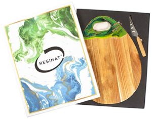 wood cheese board and knife set, large cutting board,16" x 12", charcuterie board, handmade forest resin decorated tear drop shape… (forest)