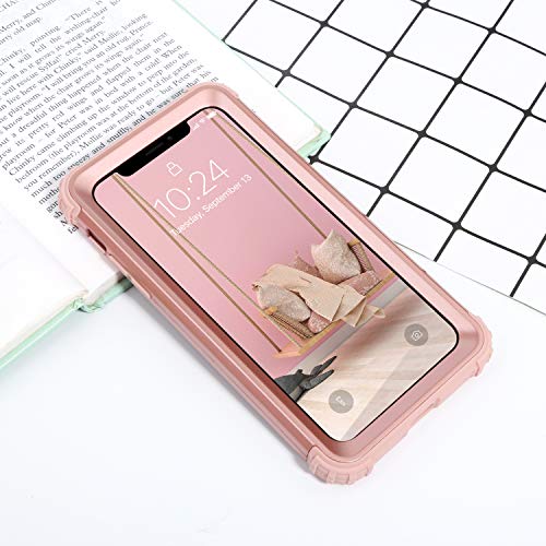 IDweel iPhone XR Case with Tempered Glass Screen Protector, iPhone XR Case for Women, 3 in 1 Shockproof Slim Hybrid Heavy Duty Hard PC Cover Soft Silicone Bumper Full Body Case, Rose Gold