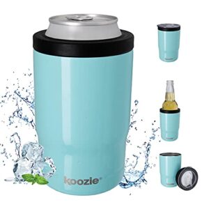 koozie stainless steel triple 3-in-1 can cooler, bottle or tumbler with lid for 12 oz standard cans | double wall vacuum insulated for hot and cold drinks (mint)