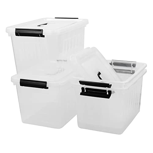 CadineUS 4-Pack Clear Plastic Storage Boxes, 12 L Storage Bin with Lid