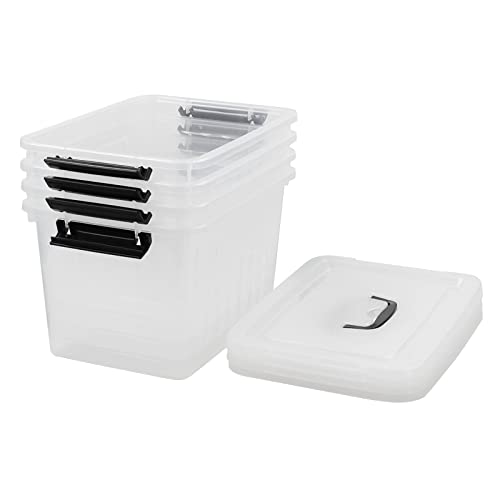 CadineUS 4-Pack Clear Plastic Storage Boxes, 12 L Storage Bin with Lid