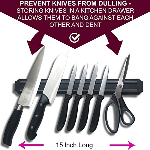 SUMPRI Magnetic Knife Holder (15 Inch X Set Of 4) Magnetic Knife Strip -Strong Powerful Knife Rack Storage Display Organizer-Securely Hang Your Knives On a Multipurpose Kitchen Bar-Safe, Easy Install