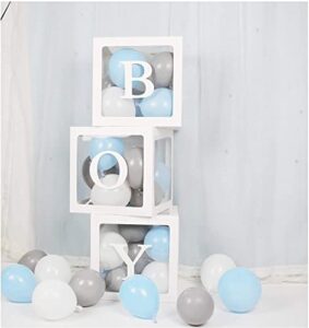 luckylibra elephant baby shower decorations for boy, b - o - y transparent balloon boxes & 30pcs latex balloons