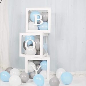 luckylibra Elephant Baby Shower Decorations For boy, B - O - Y Transparent Balloon Boxes & 30Pcs Latex Balloons