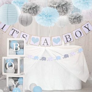 luckylibra Elephant Baby Shower Decorations For boy, B - O - Y Transparent Balloon Boxes & 30Pcs Latex Balloons