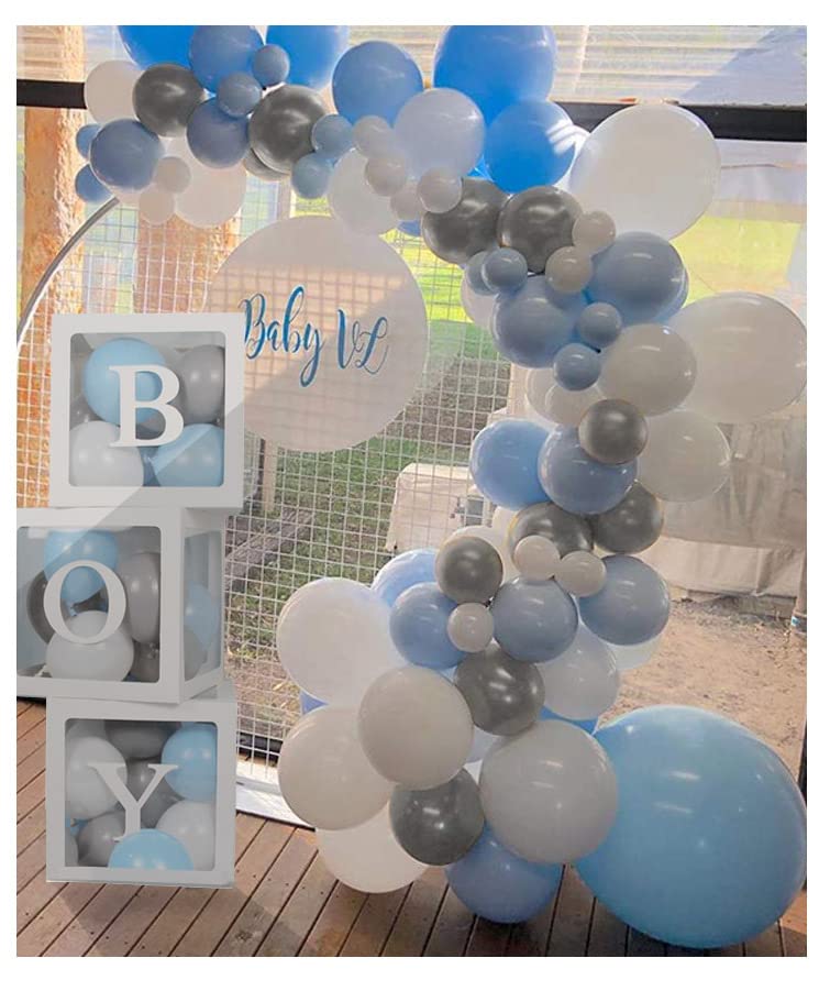 luckylibra Elephant Baby Shower Decorations For boy, B - O - Y Transparent Balloon Boxes & 30Pcs Latex Balloons