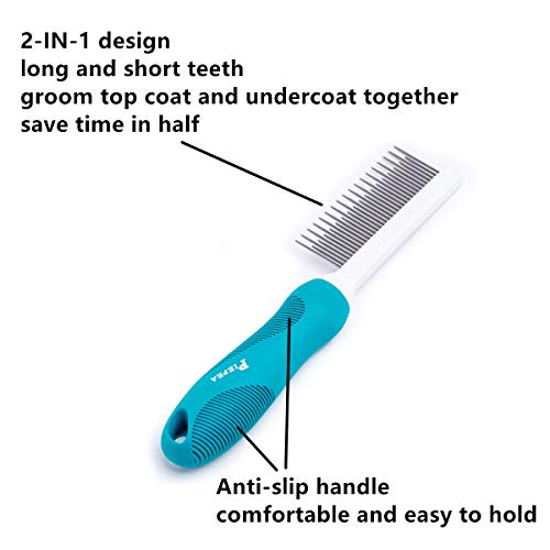 Pet Comb, Long and Short Teeth Comb for Dogs & Cats, Pet Hair Comb for Home Grooming Kit, Removes Knots, Mats and Tangles