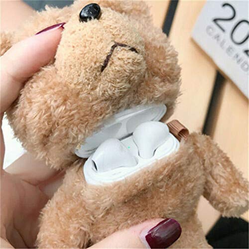 for Airpods Case, Bear Plush Doll Cute 3D Cartoon Airpods 1&2 Gen Cover Hooks Button Rechargeable Earphone Headphone case, Shockproof, Anti-Fall and Dustproof Protective (Bear)